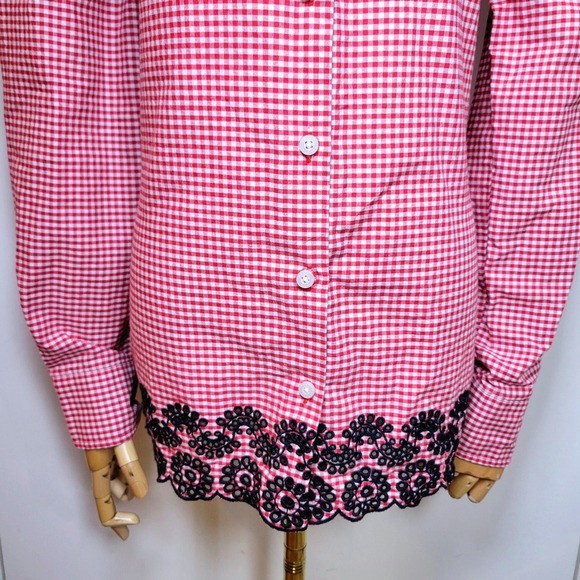 Tommy Hilfiger Red Plaid Embroidered Hem 100% Cotton Shirt Size Large - Picture 3 of 11